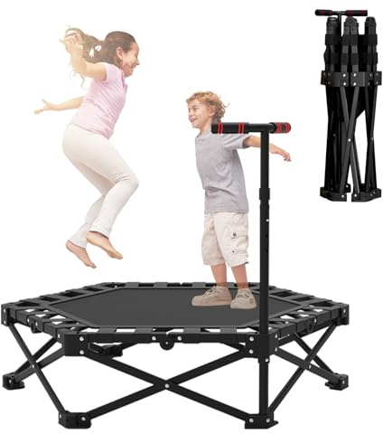 YUZINO Rebounder, trampolino per adulti, 104 cm, mini trampolino da rimbalzo, pieghevole, carico massimo 299,4 kg, con manico in schiuma regolabile, per esercizi di fitness e interni