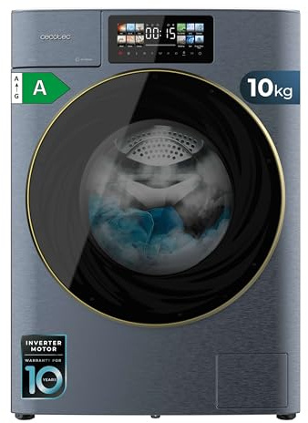 Cecotec Waschmaschine Trockner 10-6Kg Frontlader Bolero Wash&Dry 106950 Autodose Inverter 3D Titanium A, 1400 U/min, 13Programme, Inverter Plus Motor, Core Matrix Bildschirm 9,2, Smooth Wash, XXL Tür
