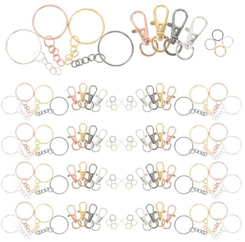 DIYEAH Kit de 4 juegos de llaveros: el kit para hacer llaveros incluye cierres de metal tipo pinza de langosta con cadena y pequeños, piezas para manualidades con