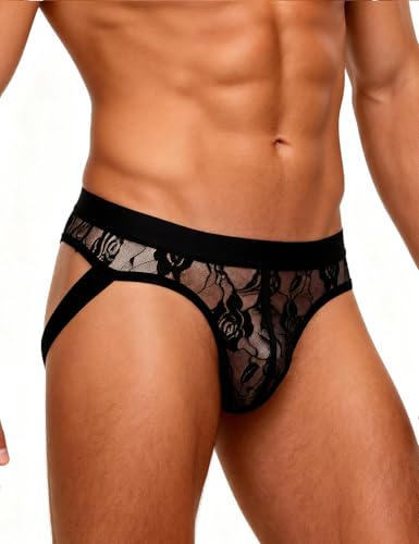 ohyeahlady Jockstrap Homme Gay Sexy Hot Dentelle Grande Taille L,Noir