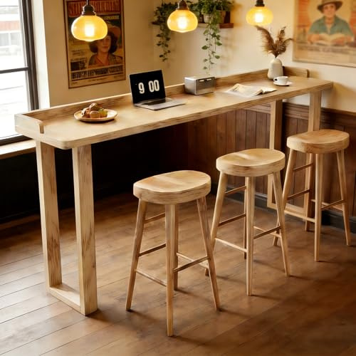 Lång och Smal Massivträ Bartabell, Hög Pubbord, Modern Hög Mat- och Köksbord av Trä, För Kök och Café, Utan Hocker(Beige,180x40x105cm/71x16x41in)