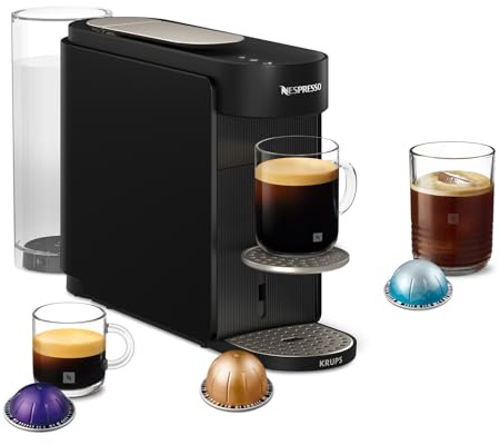 NESPRESSO KRUPS Vertuo Up Schwarz Kapselmaschine, 5 Tassengrößen, 3 Sek. Aufheizzeit, One Touch Kaffee Zubereitung, schwenkbarer Wassertank, Coffee Creations Modus, Kaffeemaschine XN9408