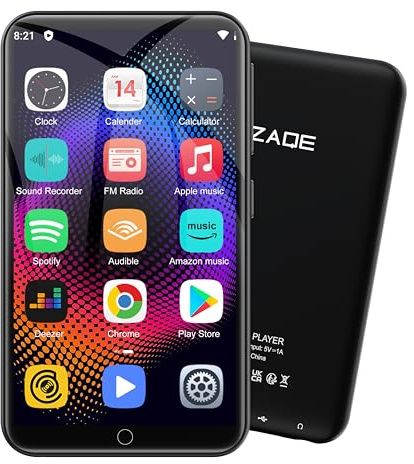 Reproductor MP3 de 80 GB con Spotify, WiFi y Bluetooth, Pantalla táctil ZAQE de 4 Pulgadas, Reproductor MP4 con Android 13, Compatible con Audible, Radio FM, Amazon Music, Deezer,Play Store
