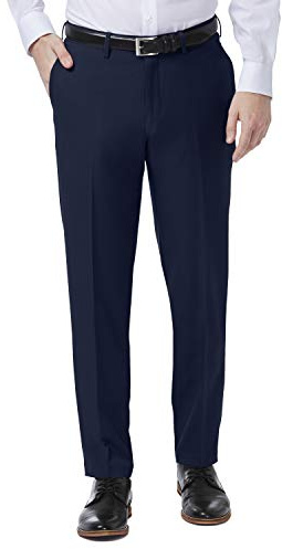 Haggar Herrbyxor, bekväma kostymbyxor, smal passform, platt framsida, BLÅ, 32W / 32L