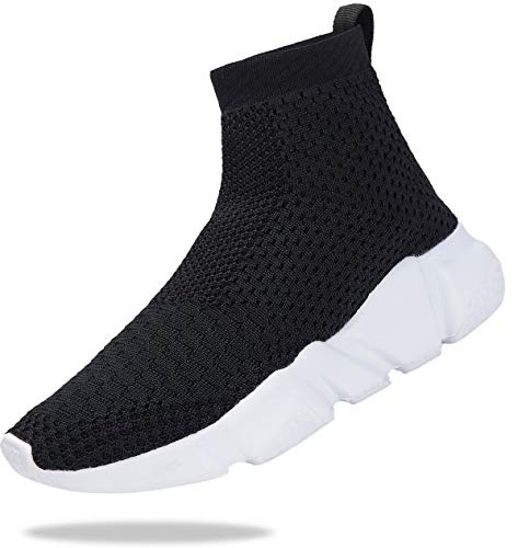 Santiro Black Kids Slip On Shoes Boys Sock Sneakers Lightweight Breathable Knit Walking Shoes Girls Tennis Shoes (Little Kid/Big Kid) 6.5 M US