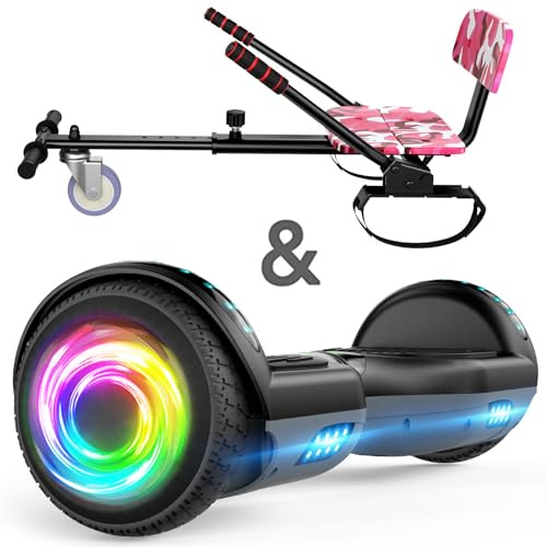 SISIGAD 6.5 Hoverboard avec Hoverkart, Hoverboard Off-Road All Terrain Balancing Scooter avec Haut-parleurs Bluetooth et Lumières LED, Hoverboard Kids Teens