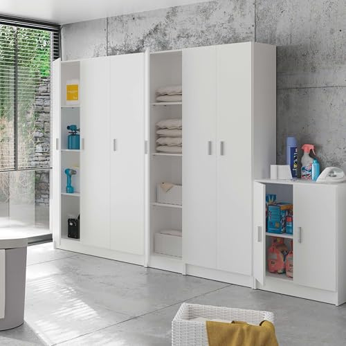 Miroytengo Pack 4 Armarios Multiusos Despensa Cuarto Colada Color Blanco Muebles Auxiliares Almacenaje Productos Limpieza