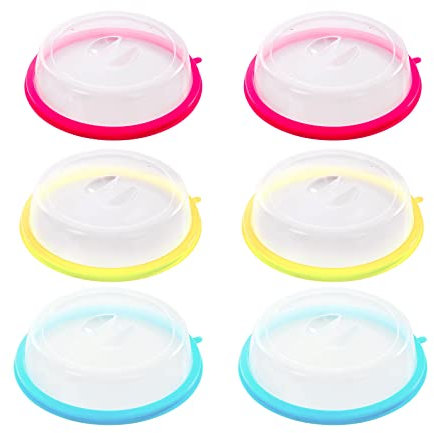 Hwtcjx 6 Pcs Microwave Cover, Plate Covers, Microwave Lid, Microwave Food Cover, Silica Gel + PP, Safe and Non-toxic, Easy to Clean, for Refrigerators, Kitchen, 20 x 5 cm (Pink, Yellow, Blue)