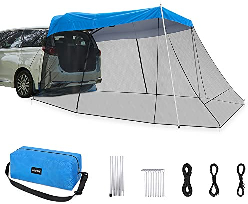 G4Free Car Awning Sun Shelter with Mosquito Net, Portable SUV Tent Tailgate Shade Car Canopy for Outdoor Camping Travel (Blue)