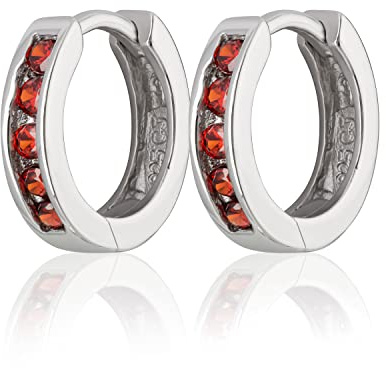 NKlaus Paar 12mm 925 Sterling Silber Klappcreolen Zirkonia granat Ohrringe rhodiniert 2127