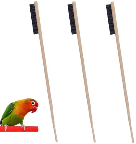 FZLANQ Lot de 3 brosses pour cage à oiseaux – Outil de nettoyage en bois durable à long manche pour cage à petits animaux – Accessoires de cage pour animaux de compagnie