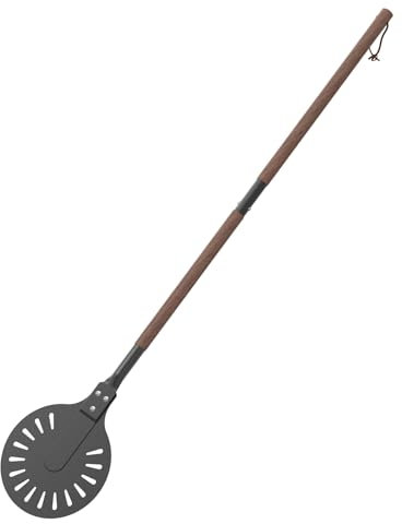 Mimiuo Perforierte Pizzaschieber, Aluminium Pizzaschaufel mit 112cm Abnehmbare Langen Griff, Pizza Schieber für Pizzaofen, Pizzawender Rund für Homemade Pizza Brot, Pizzaofen Zubehör