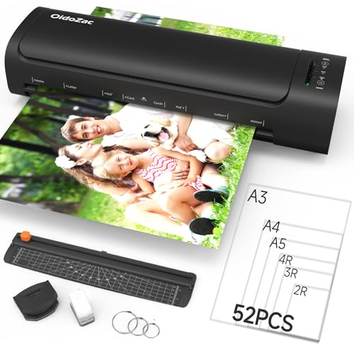 A3 Laminator, 60s Quick Warm-up Laminate Machine with 52 Laminating Sheets 13-inch Cold Hot Lamination 9 in-1 Laminator with Paper Trimmer Corner Rounder for Office School Business Home Use, Black