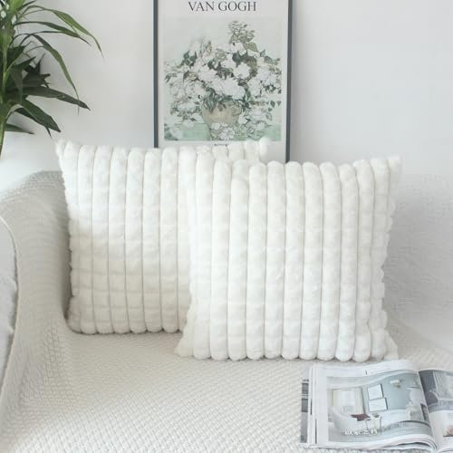OYIMUA Creme Weiß Kissenbezug 40x40 2er Set Flauschig Kuschelkissen Plüsch Kissenbezüge Dekokissen Weich Pelz Kissenhülle Luxus Sofakissen Quadratisch Deko Kissen