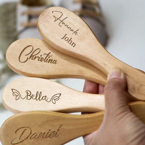 HDLOVE Personalisierte Baby-Haarbürste, Personalisiertes Baby-Haarbürsten- Und Kamm-Set Mit Namen, Babykamm Aus Holz, Weiche Babybürste For Kleinkinder, Geschenk Zur Taufe