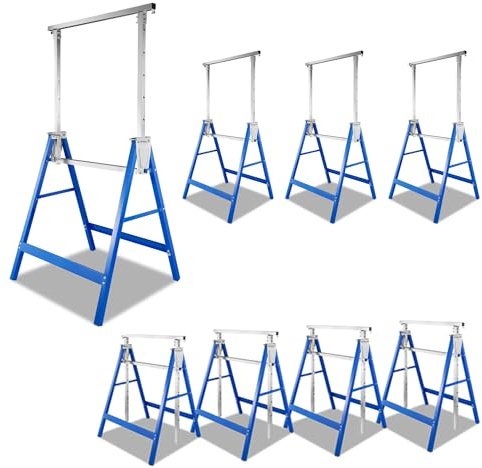 Yugodex Cavalletto telescopico da lavoro, set da 8 cavalletti pieghevoli, altezza di lavoro variabile, altezza di lavoro 80-130 cm, regolabile in altezza in 7 posizioni, portata 200 kg, supporto in