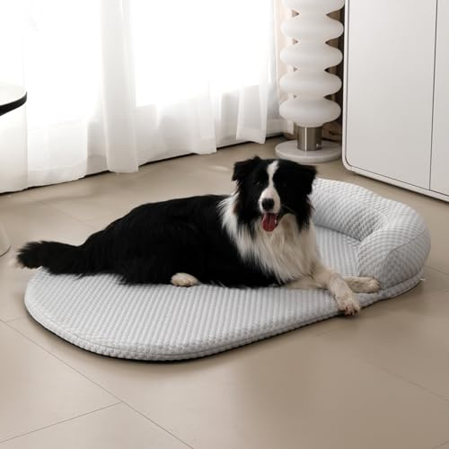 Tapis rafraîchissant pour Chien, Panier Chien Amovible et Lavable, Matelas en Soie Glacée pour Chiens Chats, d'été pour Animaux ﻿﻿ (Gris, L)