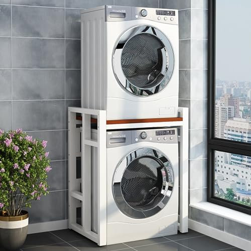 Kit de apilamiento para lavadora y secadora Ajustable Baño Bastidor Intermedio para Lavadora, Estante Ahorrador de Espacio para Lavadora Secadora, Lavadero Unidad de Almacenaje Sobre Lavadoras (Size