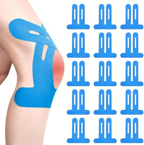 agctrler Precut Kinesiotapes Knie, 15 Stück Knie Tape Vorgeschnitten, Blau Knietape Sport, Ohne Shere, Wasserfestes & Elastisches, Kniegelenk Tape für Joints Support Muskel, Kine Schmerzlinderung