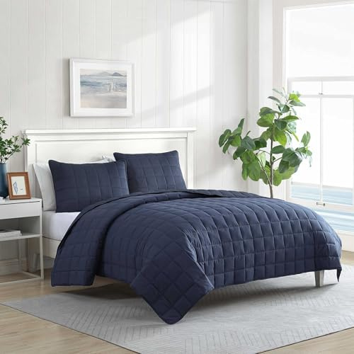 Nautica Biancheria da letto super morbida con federe abbinate, decorazione accogliente per la casa, in micro jersey spazzolato tinta unita, blu, king size