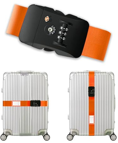 Veki Cinghia Valigia per Bagagli Regolabile, Cinghia per Valigia da Viaggio, Cinghie Fissaggio Valigie con Chiusura a Combinazione, Cintura Sicurezza per Bagagli Accessori (Arancione)