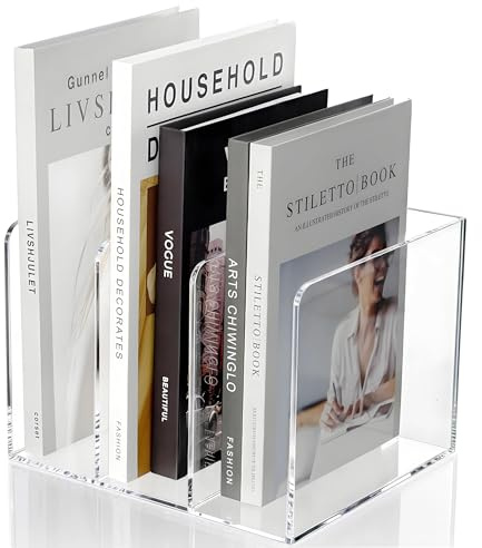 KOEMEHR Porte-revues en acrylique avec 3 compartiments verticaux, organiseur de rangement de bureau, porte-revues, organiseur de fichiers, étagère pour accessoires de bureau, espace de travail à