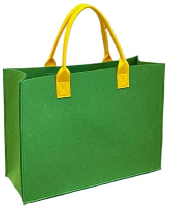 DxXU SewLife 1pc Large Unisex Felt Grocery Tote Bag Contrast-Color Portable Handbag Reusable Gift Bag (9.Lawn Green+Yellow)