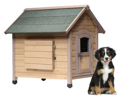 Utomhus Hundhus med Asfaltak Hundhus Ute med Dörr Kennel Hus Vattentät Väderbeständig Stort Utrymme Katthus för Utomhusbruk för Vintern(70 x 74 x 68cm)