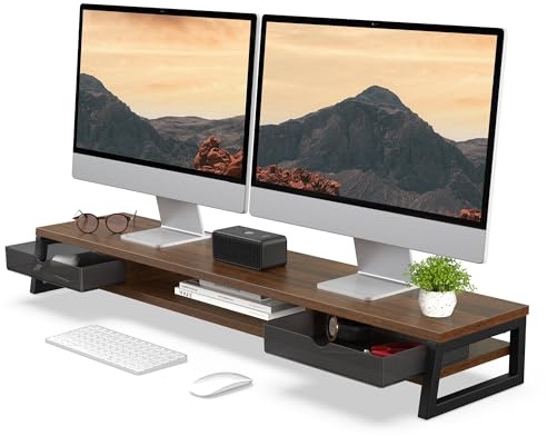Fenge Support de Dual Moniteurs , Réhausseur d'Écran d'Ordinateur avec 2 Tiers en Acrylique, Pour PC/Ordinateur/ 2 Moniteurs/Fax/Imprimante/TV, 108x25,5x13,8cm, Charge de 45KG (G04F3104D-U)