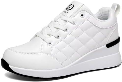 GURGER Zapatillas de Cuña para Mujer Bambas Cuña Zapatos Deportivas Ligeras y Transpirable Wedge Plataforma Sneakers Blanco 42
