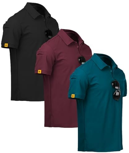 ZITY 3 Pack Polo Hombre Manga Corta Secado Rápido Transpirable Camiseta Hombre Polo Verano Casual Sport Camisa Regular Fit Golf Polo Shirts(2XL Negro Burdeos Azul Oscuro)
