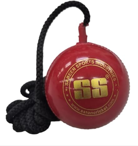 TABAKH SS Hanging Ball for Bat Knocking and Practice with Reaction String (Embossed Seam), Red