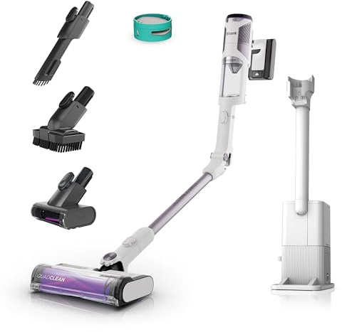 Shark Aspirateur sans Fil Puissant Detect Clean & Empty, avec détection de saleté, Base Auto-vidante 2L, 60 Min, Anti-emmêlement, Animaux, Brosse multisurface, suceur Plat, Blanc, IW3613EUT
