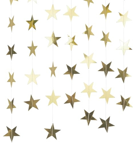 CREATCABIN 10 st pappersstjärna girlangdekorationer hängande flaggbanderoll 40 m guld glitter blinka streamers bakgrund fest dekor för examensfest födelsedag bröllop jul årsdag barnkammare