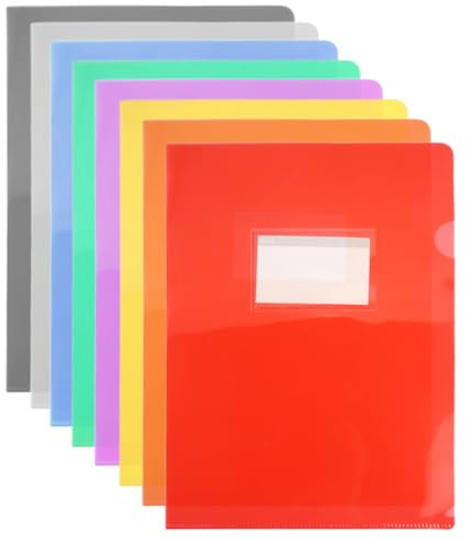16 Pièces Pochette Plastique A4 Ouvertes sur Le Côté, Colorées Pochette Coin Transparente A4 avec Étiquettes, Dossiers en Plastique Transparent pour L'organisation des Documents Au Bureau et à L'école