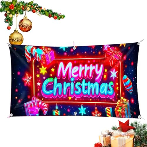 Banner di copertura per porta del garage di Natale,decorazione di sfondo con luce a LED,Banner per garage illuminato all'aperto per Natale - per esterni casa inverno stile fattoria portico festa