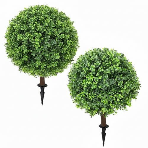 Olrla Juego de 2 Bolas de Boj Artificiales de 65 cm con Estaca, Resistentes a los Rayos UV, Resistentes al Invierno, Material de Polietileno, para Jardín, Balcón, Terraza