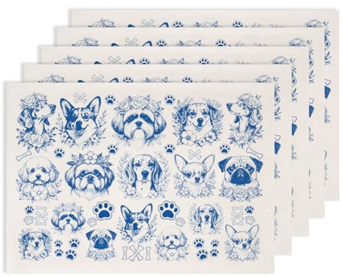 SUPERDANT 5 hojas bajo esmalte calcomanías de cerámica azul papel de transferencia adhesivo flores perro decoración cerámica lámina para bricolaje platos tazas 37 x 52 cm