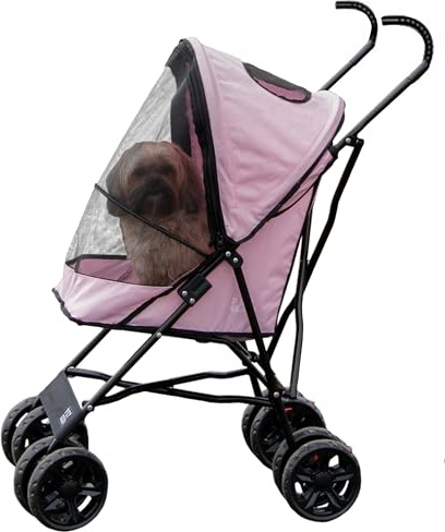 Pet Gear Travel Lite Plus Stroller, Compact, Easy Fold, No Assembly Required, Large Wheels for Cats and Dogs up to 15 pounds, Classic Pink
