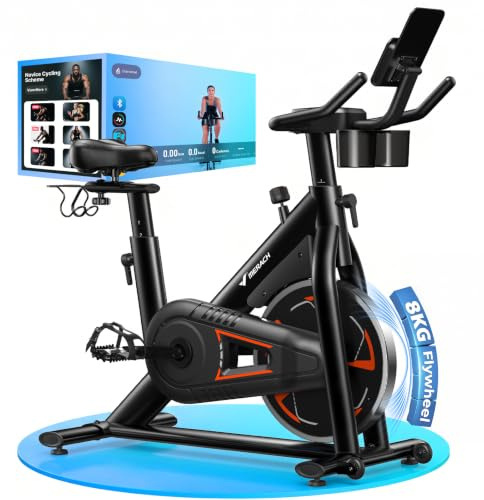 MERACH Performance Magnetic Exercise Bike, 8kg High-Inertia Flywheel | Reinforced H-Frame reduces wobble for a smoother ride, Smart Training System, optional Self-Powered Adaptive Resistance.