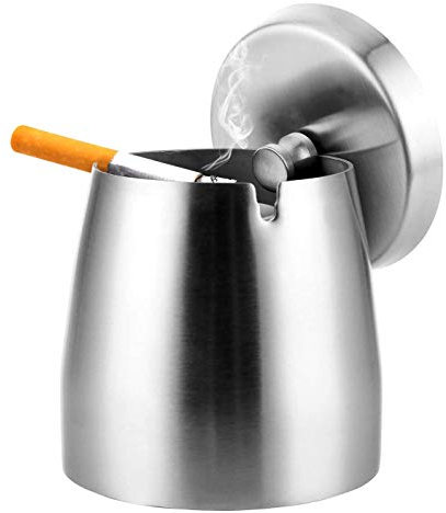 Edelstahl Aschenbecher mit deckel, Großer Edelstahl Aschenbecher Windgeschützt, Rutschfester Tischaschenbecher,Sturmaschenbecher Edelstahl (10cm x 10.5cm)