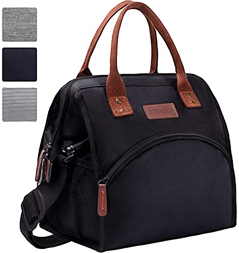 ANGGO Bolsa Térmica Porta Alimentos, Porta de Comida Trabajo, Portatil Lunch Bag, Porta de Comida con Forro Plástico Aislamiento Térmico para Fiestas,Picnics,Cámping, Barbacoa-Negro