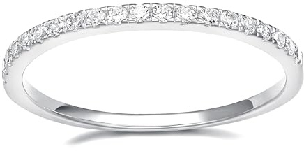 EAMTI 2mm 14K White Gold Plated Wedding Band Cubic Zirconia Half Eternity Stackable Brass Engagement Ring Size 12