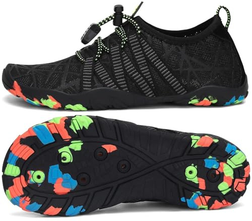 SAGUARO Badeschuhe Kinder Wasserschuhe Schwimmschuhe Jungen Mädchen Aquaschuhe Strandschuhe rutschfest Neoprenschuhe Surfschuhe Atmungsaktiv Wassersportschuhe Tauchschuhe Stil:3 Schwarz, Gr.28 EU