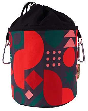 Sac à pinces à linge portable à suspendre, en coton avec 2 mousquetons robustes, fermeture à cordon, attache métallique pour ranger les pinces à linge, Ø 17 cm x 28 cm, design : rétro rouge-noir