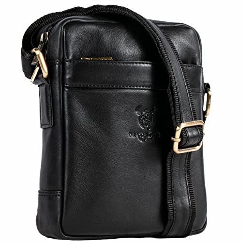 MATADOR, Handgefertigte Leder Umhängetasche für Herren, Crossbody-Tasche mit Reißverschluss und verstellbarem Riemen, Ideal für Reisen und Alltag, NAPPA Black