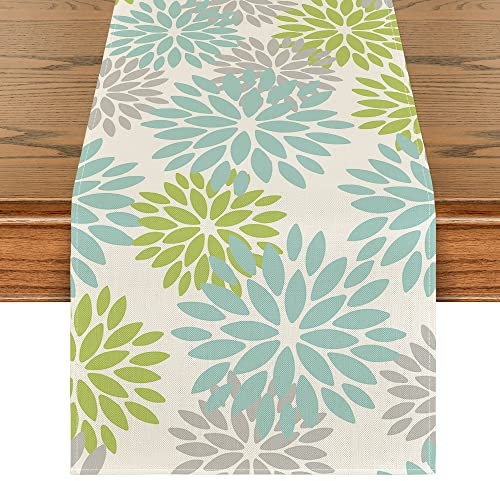 Artoid Mode Blumen Grün Dahlien Sommer Tischläufer, Saisonnal Küche Tisch Dekoration Drinnen Urlaub Party Dekor 40x180 cm