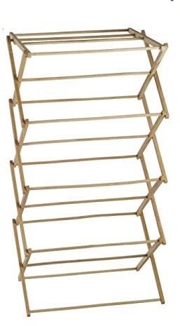 HOMION Foldable Traditional Wooden Concertina Design Folding Airer - Large Free Standing Drying Rack (Bamboo 4 Tier)
