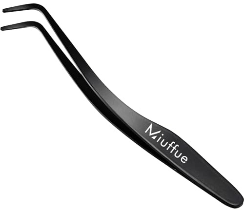Miuffue Lash Applicator Tool DIY Eyelash Applicator Stainless Steel Curved Eyelash Tweezers for Cluster Lashes (Black)