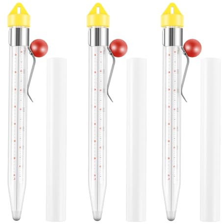Grusce 3Pcs Candy Thermometer Instant Read Thermometer with Saucepan Clip, Glass Deep Fry Thermometer Temperature Resistant Multipurpose Food Thermometer for Candy Syrup Jam Sugar Deep Fry